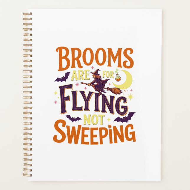 Brooms Flying Sweeping Halloween Witch Moon Bats Planner (Front)
