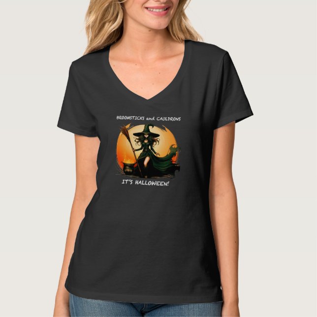 Broomsticks and cauldrons... it's Halloween. T-Shirt (Front)