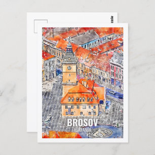 Brosov Romania Famous Travel Watercolor Sketch Postcard