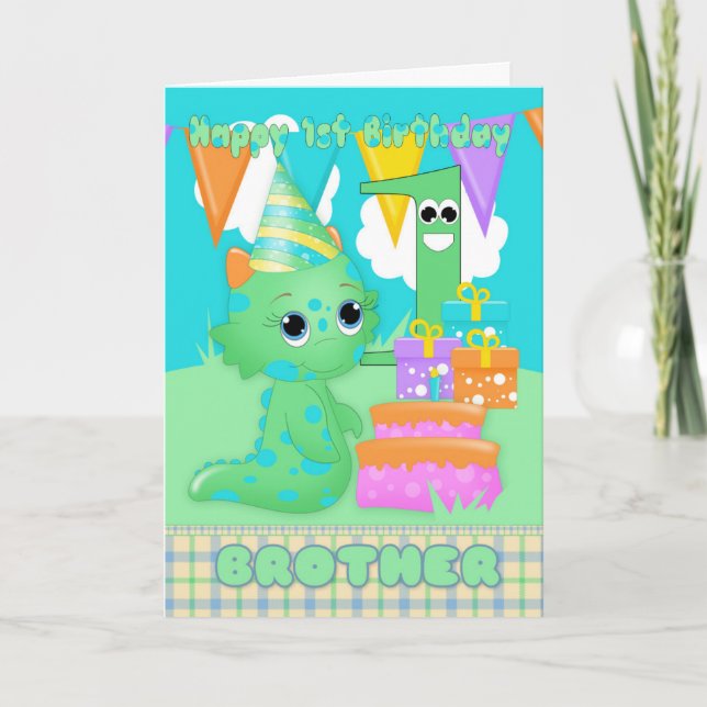 Brother 1st Birthday Cute Little Monster With Gift Card (Front)