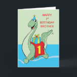Brother, 1st Birthday Dinosaur Card<br><div class="desc">Greet your baby brother a happy 1st birthday with this cute dinosaur covered card. He will surely love the idea of a prehistoric animal delivering his gift for him. Get him a copy of this gigantic card now!</div>