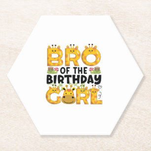 Brother 1st Birthday Girl Giraffe Theme Party Zoo Paper Coaster