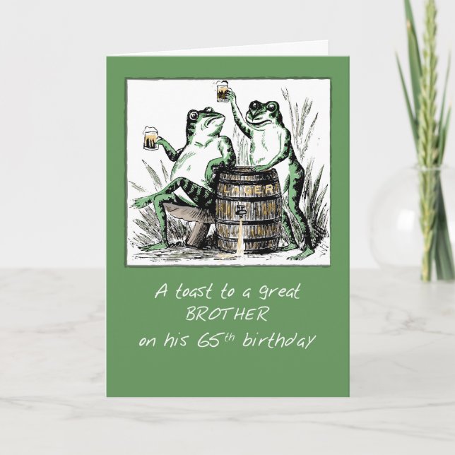 Brother 65th Birthday Frogs Toasting with Beer Card (Front)