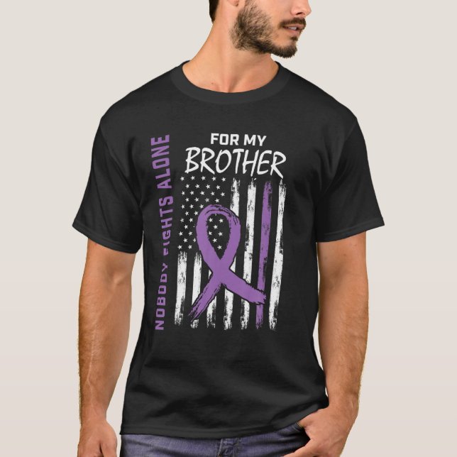 Brother Alzheimers Awareness USA Flag Dementia Fam T-Shirt (Front)