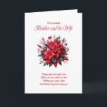 Brother and his Wife Christmas Poinsettias  Holiday Card<br><div class="desc">A Christmas card for your brother and his wife. A bouquet of lush poinsettias decorates the card, their petals vivid and inviting. Inside, a heartfelt verse wishes warmth and joy for the season, embracing the spirit of Christmas with beauty and love. A beautiful and elegant way to send Christmas greetings....</div>