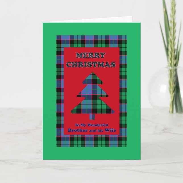 Brother and his Wife, Tartan Christmas Tree Holiday Card (Front)