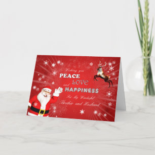 Brother and Husband, Santa and a Reindeer Holiday Card