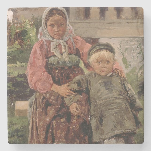 Brother and Sister, 1880 Stone Coaster (Front)