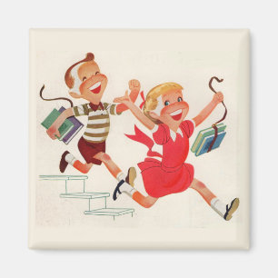 brother and sister on their way to school magnet