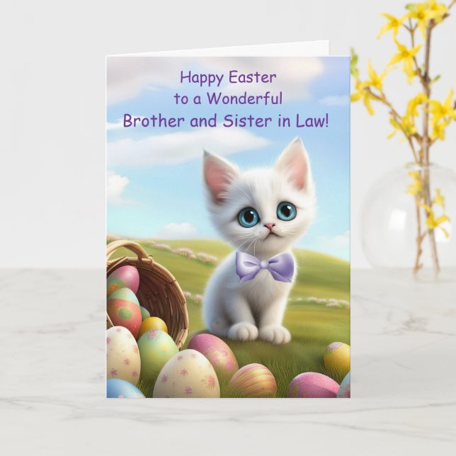 Brother and Wife Sister in Law Easter Cute Kitten Card (Yellow Flower)