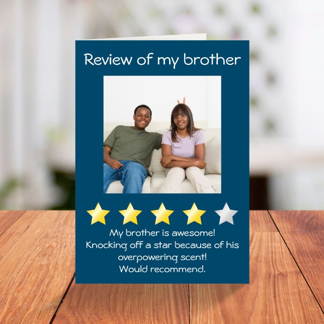 Brother birthday funny fake review photo Card (Creator Uploaded)