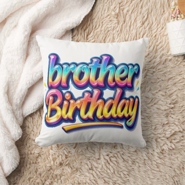 Brother Birthday Gift Colourful Rainbow Text Cushion (Blanket)