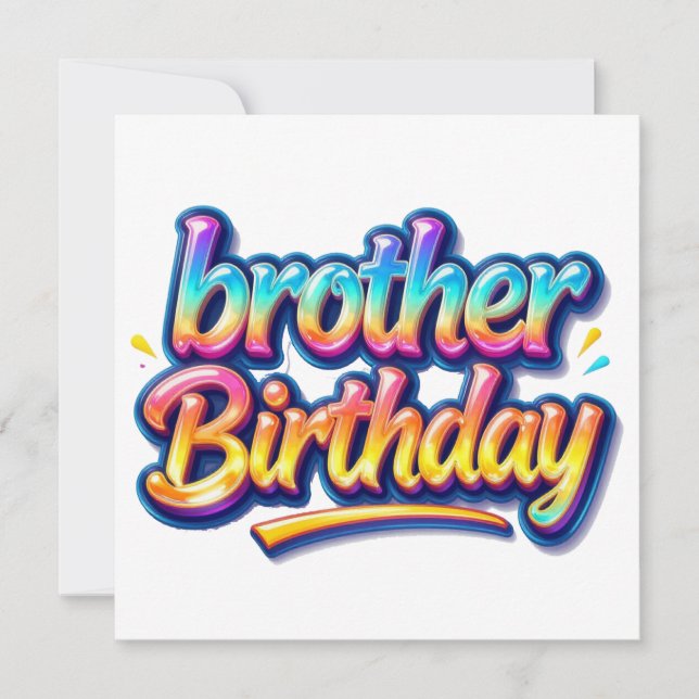 Brother Birthday Gift Colourful Rainbow Text Invitation (Front)