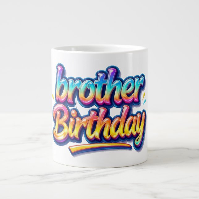 Brother Birthday Gift Colourful Rainbow Text Large Coffee Mug (Front)