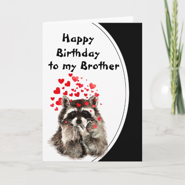 Brother Birthday Hugs & Kisses Racoon Animal Card (Front)