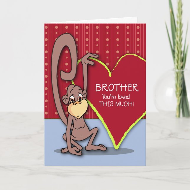 Brother Cute Monkey on Valentine’s Day Holiday Card (Front)