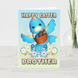 Brother Easter Card - Cute Duck With Basket Of Tre
