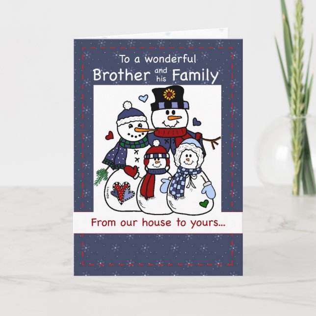 Brother & Family Snowman Family Christmas Holiday Card (Front)