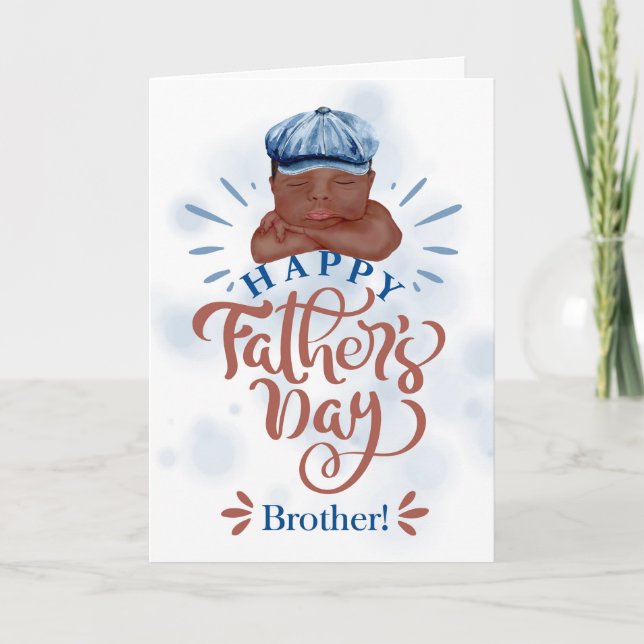 Brother Father's Day Brown Skinned baby Boy Holiday Card (Front)