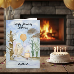 Brother Happy January Birthday Owl Cake Card