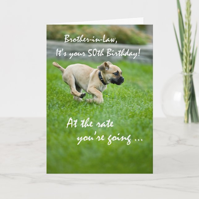 Brother-in-Law, 50th Birthday Puppy Running Card (Front)
