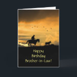 Brother in Law Birthday Cowboy and Horse Card<br><div class="desc">Brother in law birthday with a country western scene of a cowboy on his horse driving a steer in a southwestern sunset.</div>