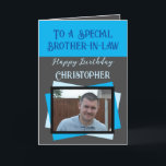 Brother in law photo name grey blue birthday card<br><div class="desc">To a special brother-in-law.
Happy birthday.
Add a name and photo.
Grey,  blue and black.</div>