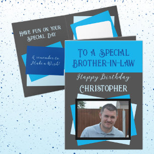 Brother in law photo name grey blue birthday card