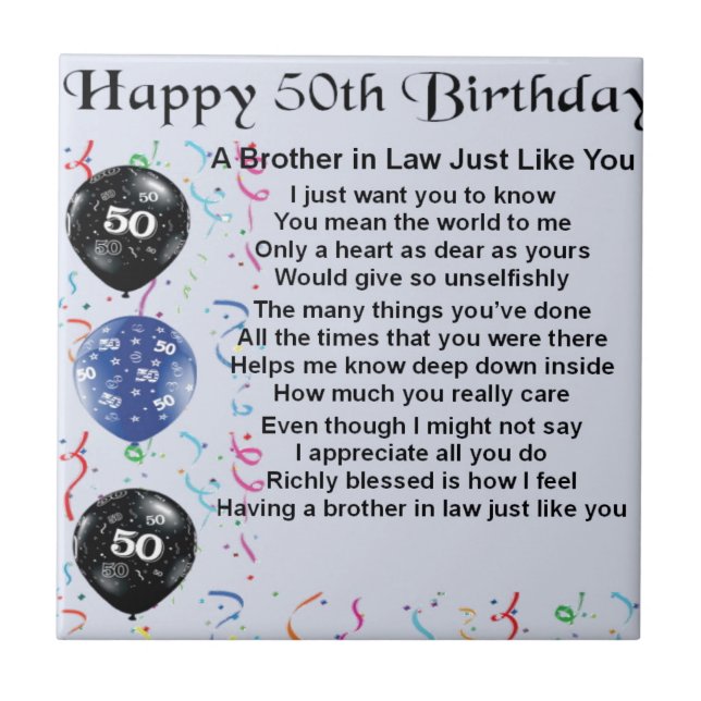 Brother in Law Poem 50th Birthday Tile (Front)