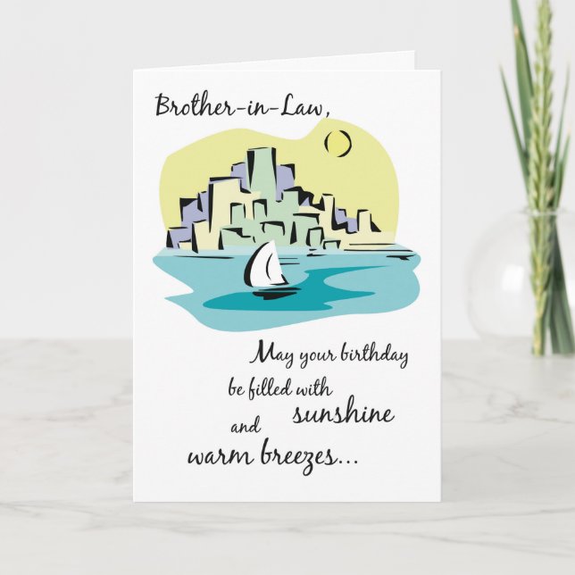 Brother-in-Law Sailboat City Birthday Card (Front)
