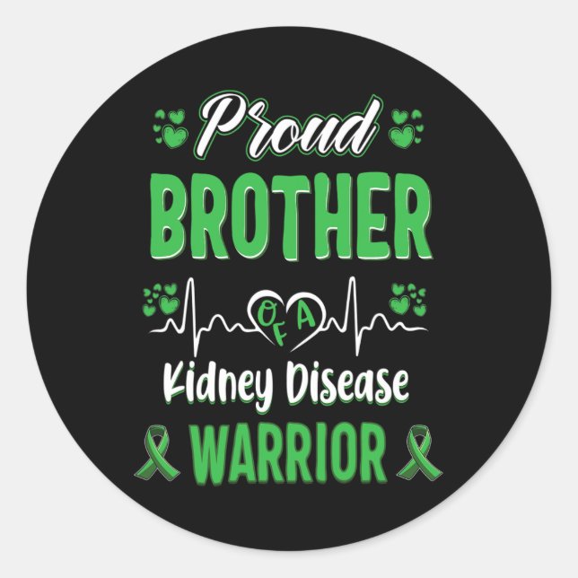Brother Kidney Disease Warrior Awareness Ribbon Gr Classic Round Sticker (Front)