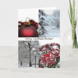 Brother Merry Christmas! red winter snow collage Holiday Card
