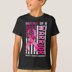 Brother Of A Warrior Breast Cancer Usa Flag Awaren T-Shirt