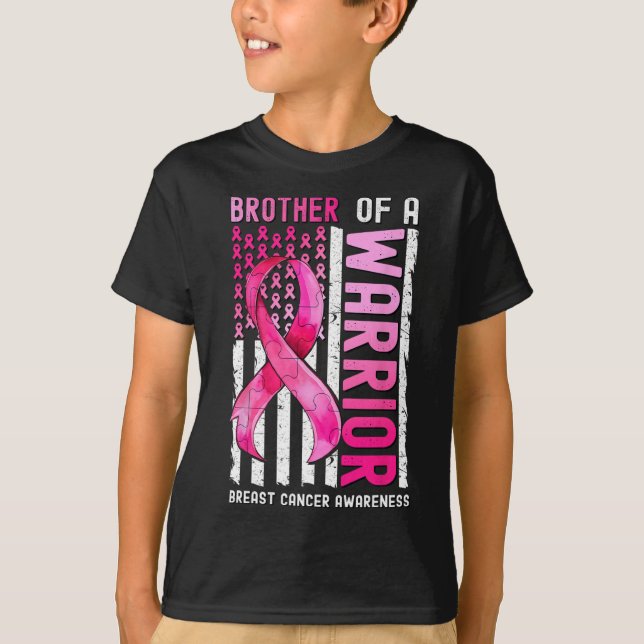 Brother Of A Warrior Breast Cancer Usa Flag Awaren T-Shirt (Front)