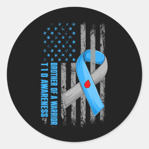 Brother Of A Warrior Type 1 Diabetes T1d Awareness Classic Round Sticker