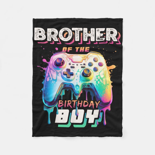 Brother Of The Birthday Boy Matching Family Video  Fleece Blanket (Front)