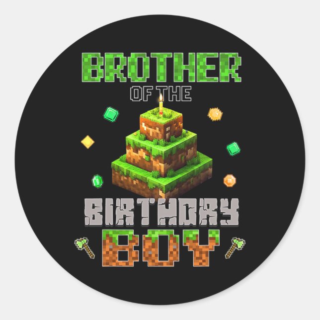 Brother Of The Birthday Boy Video Gamer Pixel Birt Classic Round Sticker (Front)