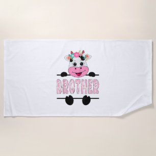 Brother Of The Birthday Girl Cow Family Party _1 Beach Towel