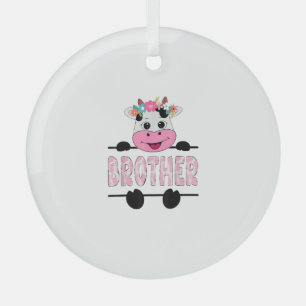 Brother Of The Birthday Girl Cow Family Party _1 Glass Tree Decoration