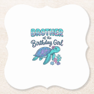 Brother of the Birthday Girl Sea Turtle Shirt Desi Paper Coaster