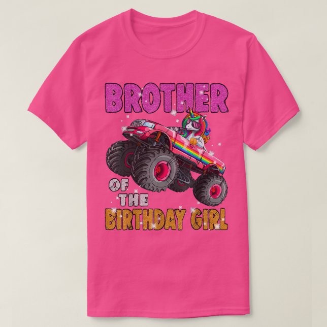 Brother of the Birthday Girl Unicorn Monster Truck T-Shirt (Design Front)
