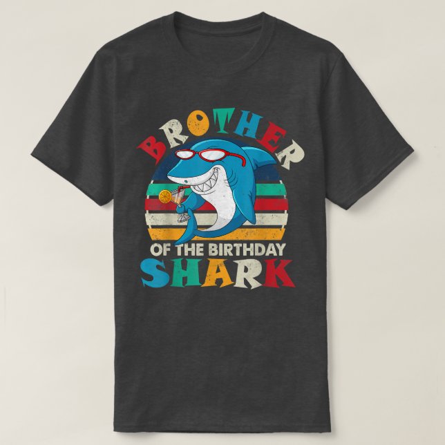 Brother Of The Birthday Shark Funny Retro Brother  T-Shirt (Design Front)