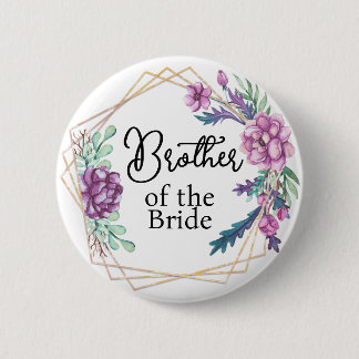Brother of the Bride Purple Floral Wedding 6 Cm Round Badge