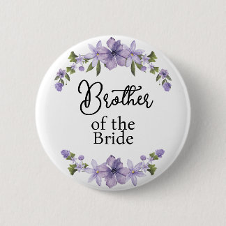 Brother of the Bride Purple Floral Wedding 6 Cm Round Badge