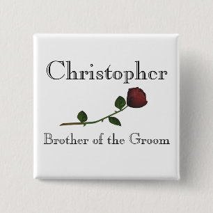 "Brother of the Groom" - Red Long Stemmed Rose [a] 15 Cm Square Badge