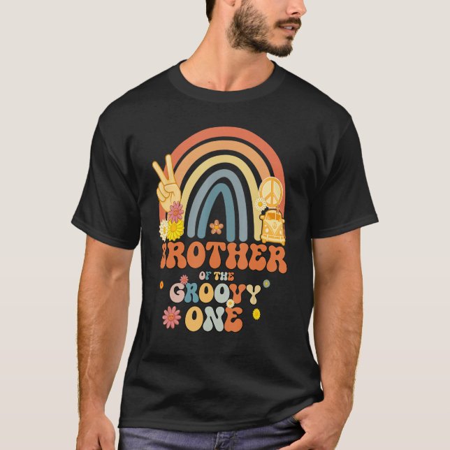 Brother Of The Groovy One Rainbow Boho Birthday Pa T-Shirt (Front)