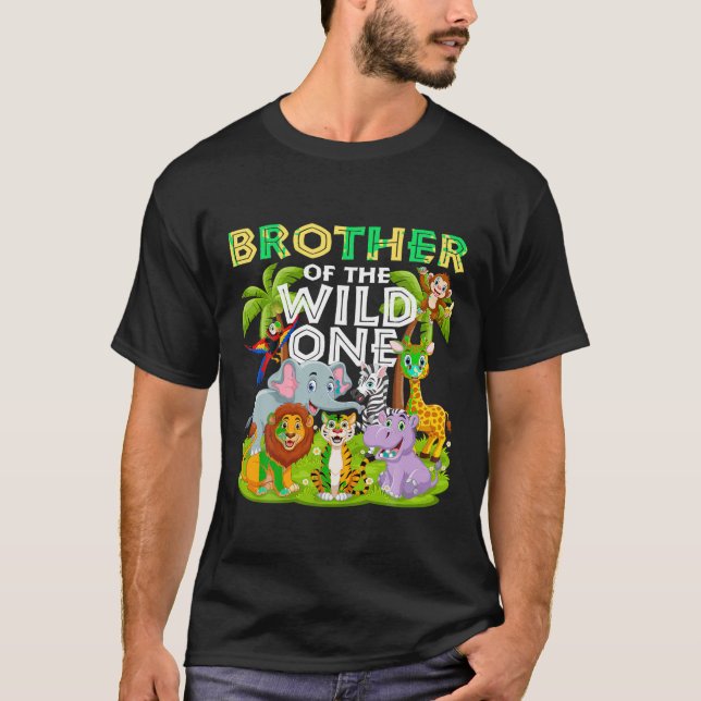 Brother Of The Wild One Birthday Zoo Animal Safari T-Shirt (Front)