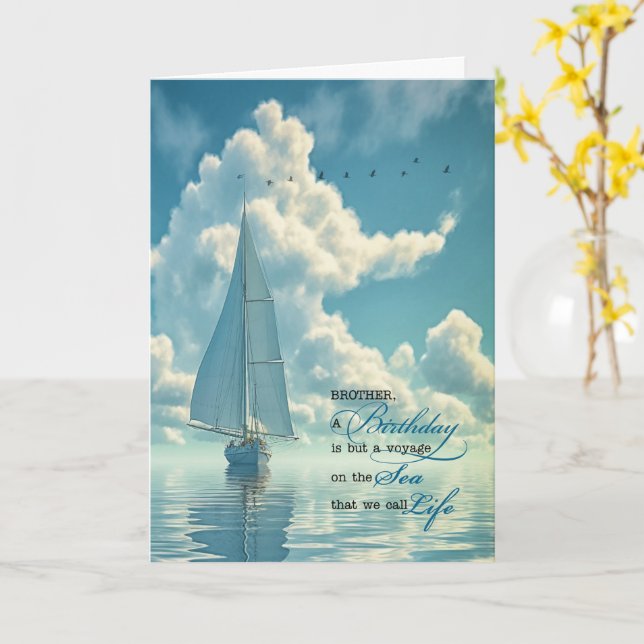 Brother on His Birthday Sail Boat Nautical Theme Card (Yellow Flower)
