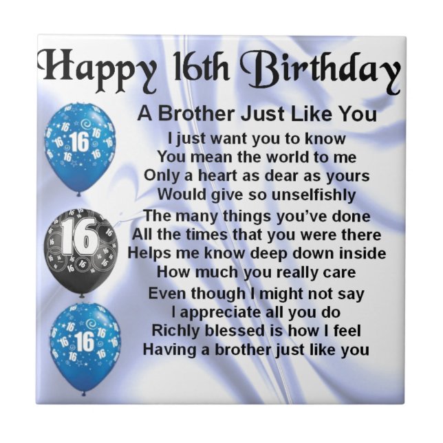 Brother Poem 16th Birthday Tile (Front)