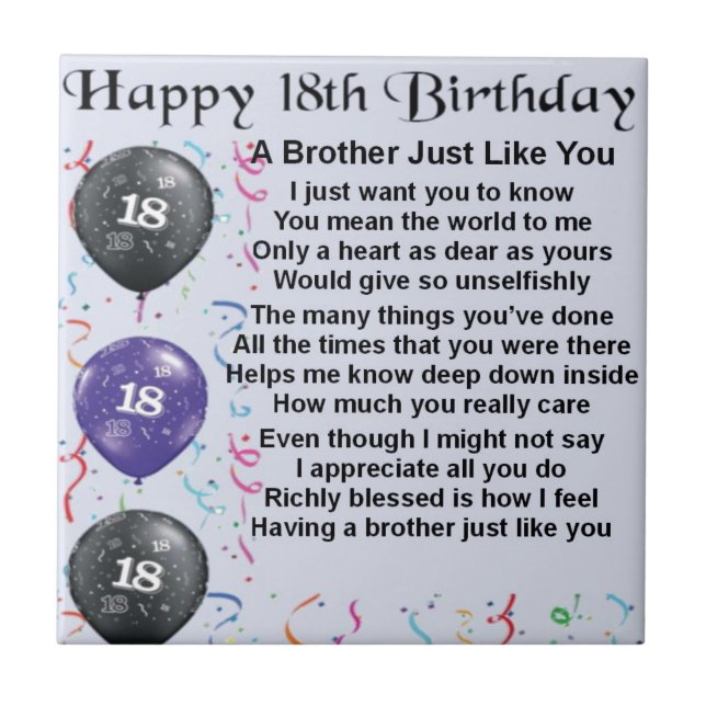 Brother Poem 18th Birthday Tile (Front)